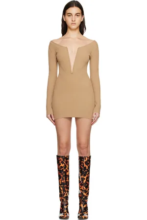 DION LEE Brown Angled Rib Minidress