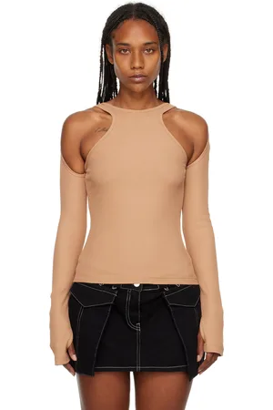DION LEE Tan Shift Loop Long Sleeve T-Shirt