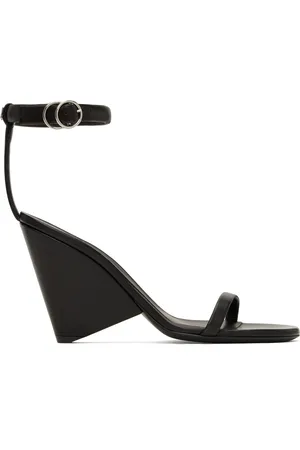 Courrèges Black Oblique Leather Heeled Sandals