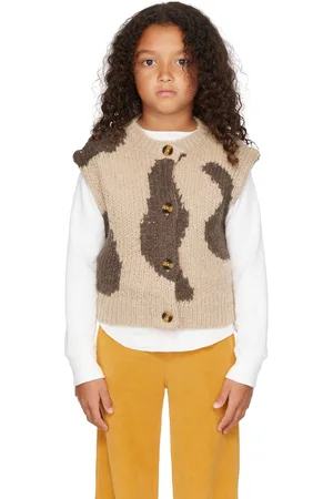 Longlivethequeen Kids Beige Sleeveless Cardigan