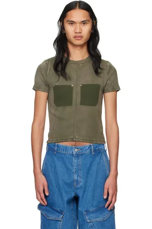 DION LEE Khaki Sprayed Shrunken Rivet T-Shirt