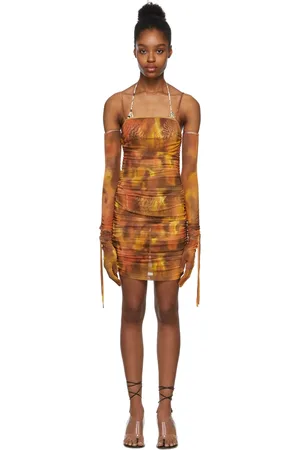 KIM SHUI SSENSE Exclusive Orange Gloved Ruched Mini Dress