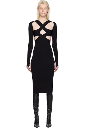 DION LEE Black Harness Bra Midi Dress
