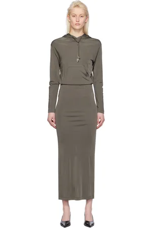 DION LEE Khaki Gathered Maxi Dress