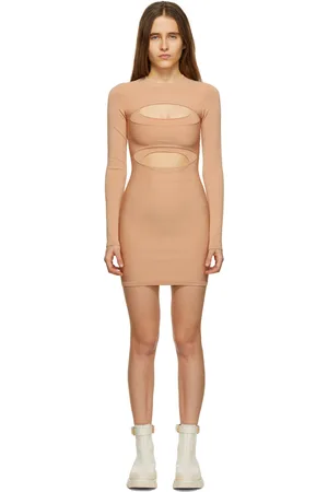 DION LEE Tan Double Hosiery Mini Dress