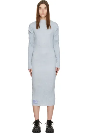 Alexander McQueen Blue Plissé Midi Dress