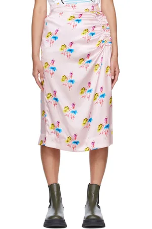Ganni Pink Silk Midi Skirt