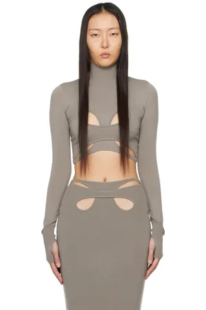 DION LEE Taupe Mobius Loop Long Sleeve T-Shirt