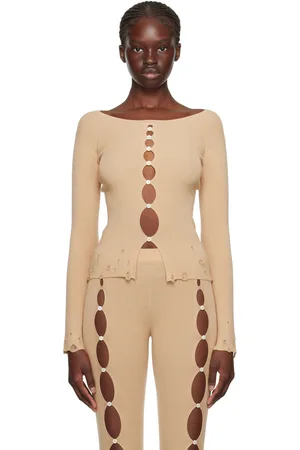 RUI Beige Cutout Long Sleeve T-Shirt