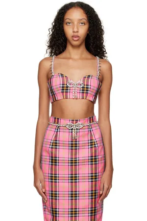 AREA Pink Crystal Trim Tank Top