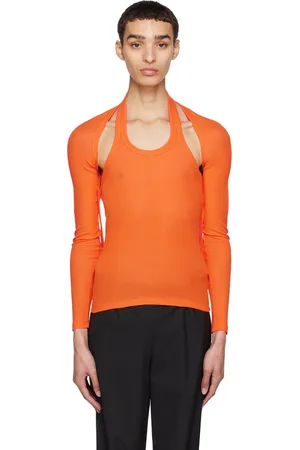 DION LEE Orange Modular Halter Long Sleeve T-Shirt