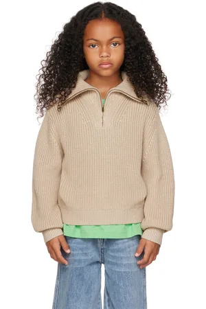 Longlivethequeen Kids Beige Half-Zip Sweater