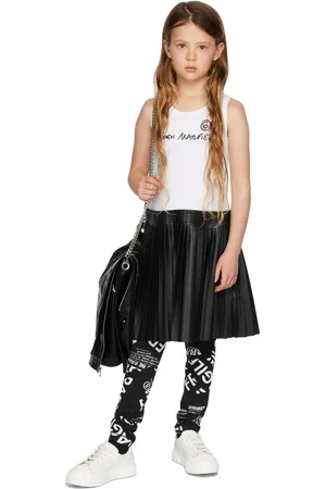 Maison Margiela Kids White & Black Faux-Leather Logo Dress