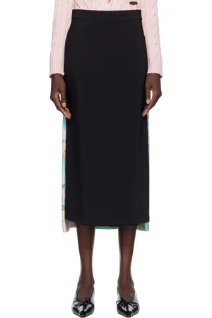 Moschino Blue & Black Crêpe & Satin Midi Skirt