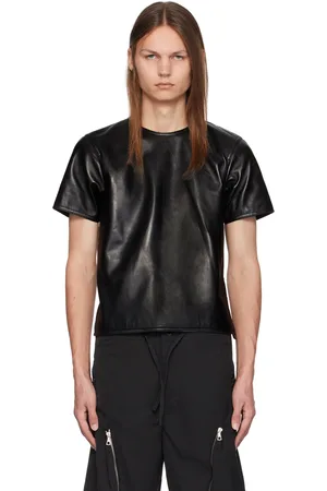 DRIES VAN NOTEN Black Crewneck Leather T-Shirt