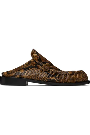 DRIES VAN NOTEN Brown Snake Print Slip-on Loafers