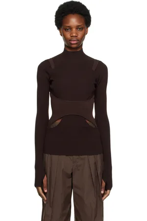 DION LEE Brown Interlink Skivvy Turtleneck
