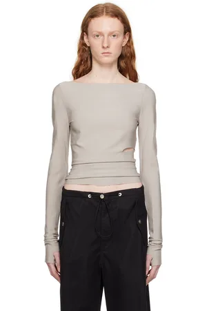 DION LEE Gray Cinched Slit Long Sleeve T-Shirt