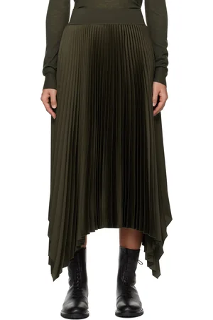 Joseph Khaki Knit Weave Plissé Ade Midi Skirt