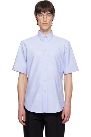 Givenchy Blue Monogram 72 Short Sleeve Custom Fit Shirt