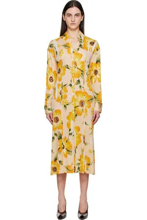 Acne Studios Orange Button-Up Printed Midi Dress