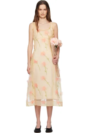 Simone Rocha Beige Sculpted Carnation Organza Midi Dress