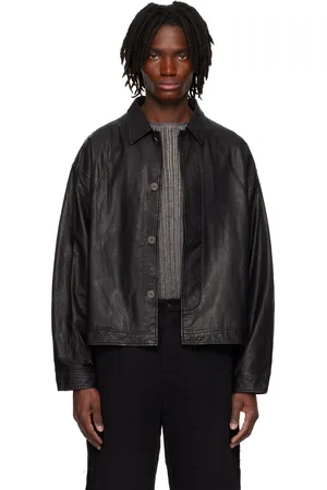 Professor.E Black E Cropped Washed Leather Jacket