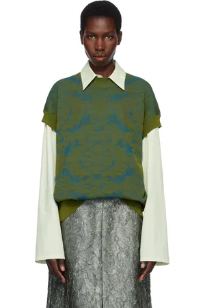 DRIES VAN NOTEN Khaki & Blue Jacquard Sweater
