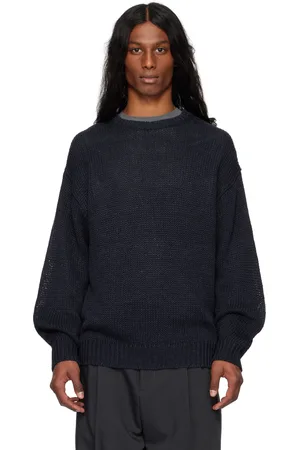 YLÈVE Navy European Linen Silk Basque Knit Sweater