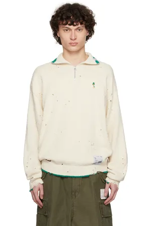 Maison Mihara Yasuhiro Off- Distressed Knit Half Zip Sweater