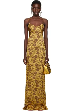DRIES VAN NOTEN Yellow & Brown Jacquard Maxi Dress