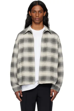 Solid Gray Summer Check Zip-Up Shirt