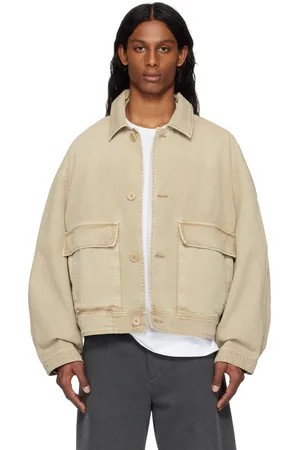 Solid Beige Out Pocket Cotton Blouson Jacket