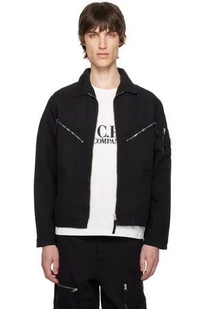 C.P. Company Black Cotton Linen Full Zip Overshirt