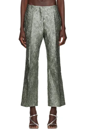 DRIES VAN NOTEN Green Cropped Viscose Trousers