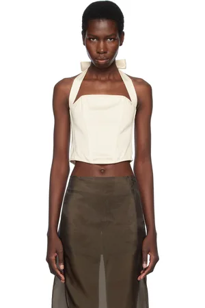 FLEUR DU MAL Off-White Satin Halter Corset Top