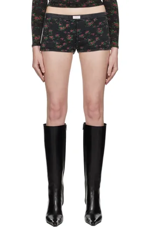 Alexander Wang Black Floral-Print Waffle Knit Boy Shorts