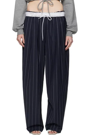 Alexander Wang Navy Pinstripe Tropical Wool Stretch Trousers