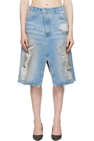 Maison Margiela Blue Distressed Shorts Midi Skirt