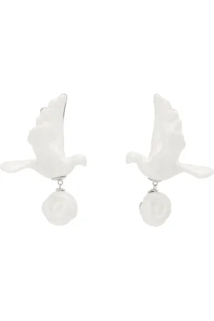 Shushu/Tong Silver & YVMIN Edition Ceramics Pigeon With Rose Earrings