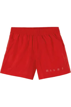 Marni Kids Red Printed-Logo Swim Shorts
