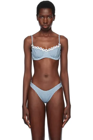 Frankies Bikinis Blue & White Cola Gingham Underwire Bikini Top