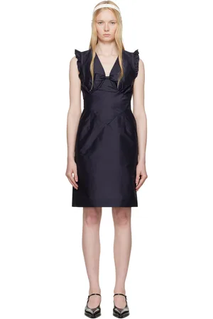 Shushu/Tong Navy Lace Flare Sleeve Midi Dress