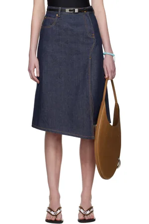 Tory Burch Navy High Slit Denim Midi Skirt