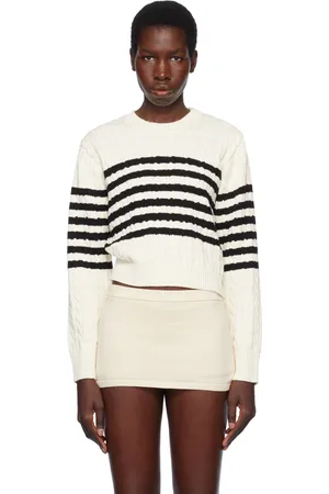 Frankies Bikinis Off-White Varsity Striped Cable Knit Sweater