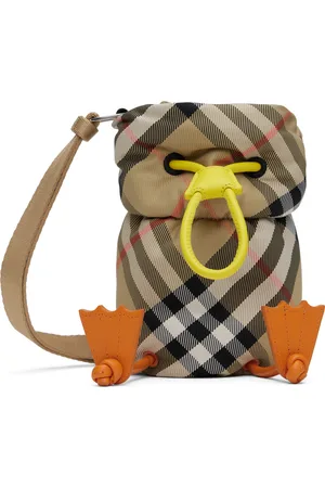 Burberry Kids Beige Duck Check Nylon Bottle Bag