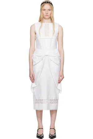Shushu/Tong White Big Bow Midi Dress