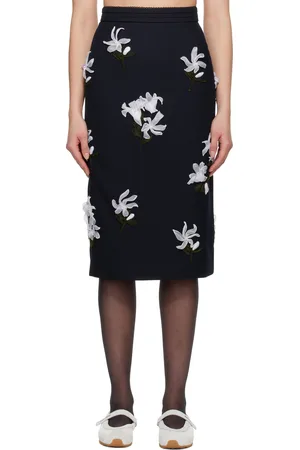 Shushu/Tong Navy Ribbon Jacquard Midi Skirt