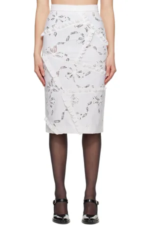 Shushu/Tong White Cutout Bow Patchwork Midi Skirt