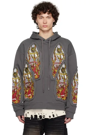 Who Decides War Gray Flame Glass Embroidered Hoodie